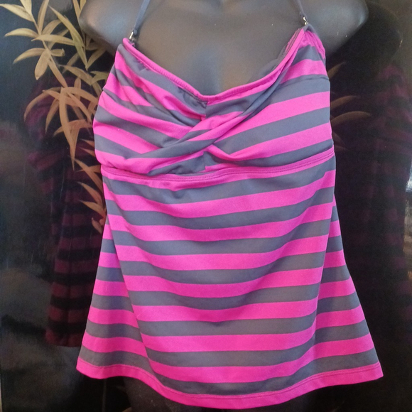 Mossimo Other - Mossimo Women's XL Hot Pink Gray Striped Tankini Top Strapless/Halter Magenta